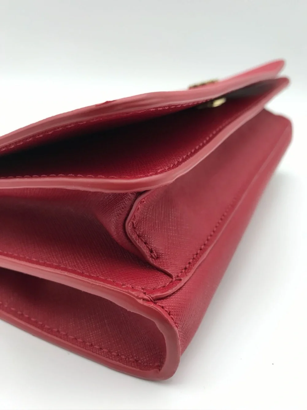 Tory Burch Red Saffiano Leather Crossbody Wallet On Chain Clutch Purse Gold Logo